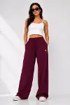 Osy Modal Yumuşak Dokulu Cima Dikişli Nakışlı Cepli Oversize Bol Paça Eşofman Altı - Bordo-4