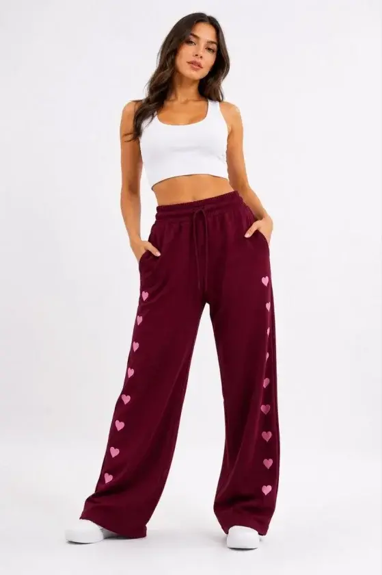 Osy Modal Yumuşak Dokulu Nakışlı Cepli Oversize Bol Paça Eşofman Altı - Bordo-1 Osy Modal Yumuşak Dokulu Nakışlı Cepli Oversize Bol Paça Eşofman Altı - Bordo-1
