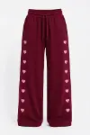 Osy Modal Yumuşak Dokulu Nakışlı Cepli Oversize Bol Paça Eşofman Altı - Bordo-2