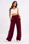 Osy Modal Yumuşak Dokulu Nakışlı Cepli Oversize Bol Paça Eşofman Altı - Bordo-1