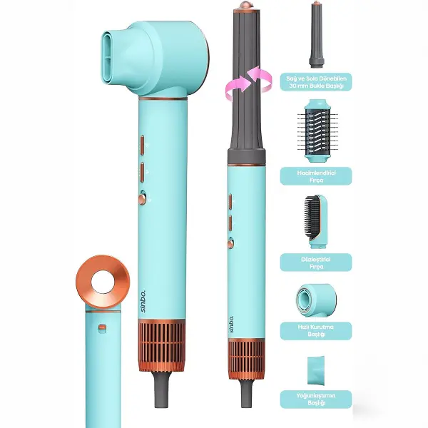 MAVİ AİR BRUSH 5İN1=BUKLE-HACİMLE-DÜZLEŞTİR-2-FIRÇA SAÇ KURUTMA - ŞEKİL MAKİNESİ 1300W 3-KDM.HIZ SICAKLIK SHD-1729 (4745)