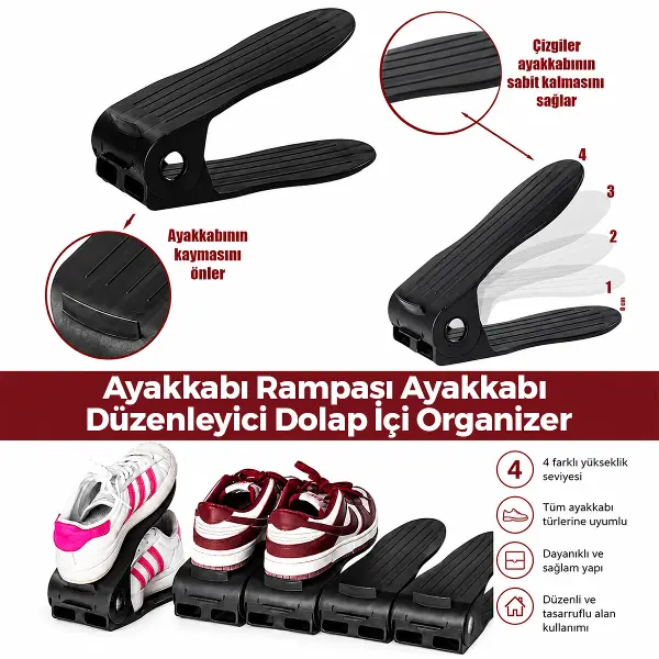 6 ADET SİYAH PLASTİK AYAKKABI RAMPASI 12X25CM (4745)