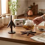 STANDLI=AĞAÇ MODEL 2PCS AHŞAP BAMBU KATLANIR NİHALE YAPRAKLI ÇİÇEK MODELİ= ÇAP: 20CM (4745)-2