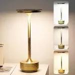 Eskitme Gold Kasa Dokunmatik Şarjlı Masa Lambası – 3 Renk Işık Modlu, LED Aydınlatmalı, Modern &amp;amp; Dekoratif Abajur (4745)-1