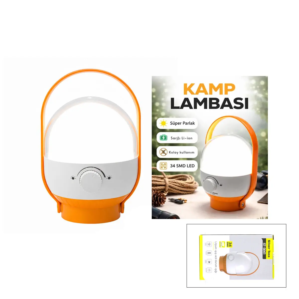 34 LED KAMP LAMBASI - FENER USB ŞARJLI AYARLANABİLİR IŞIK 4.8W - 2400mAh ST-5661 (4745)