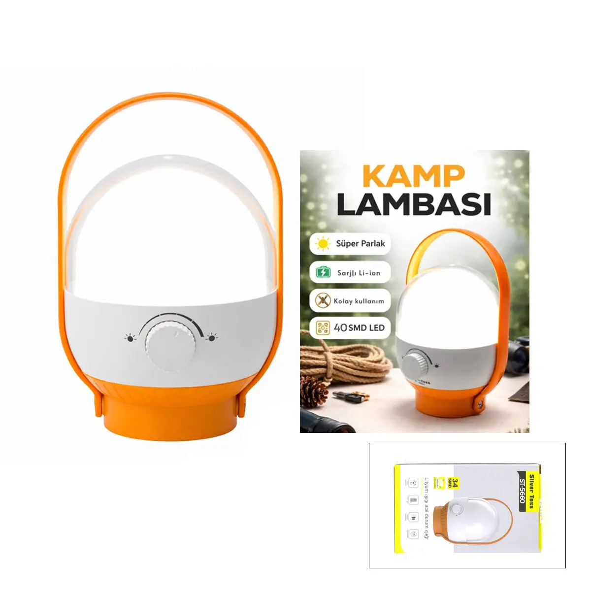 40 LED KAMP LAMBASI - FENER USB ŞARJLI AYARLANABİLİR IŞIK 6.4W - 2400mAh ST-5660 (4745)