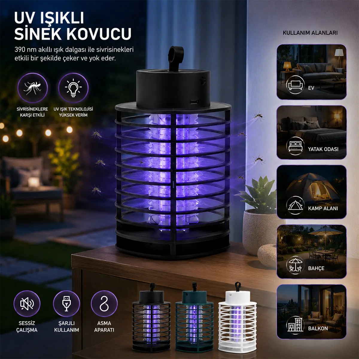 USB ŞARJLI - 2 RENK IŞIK ASMA APARAT - SESSİZ ÇALIŞMA UV IŞIKLI SİNEK KOVUCU HS-373 (4745)-2 USB ŞARJLI - 2 RENK IŞIK ASMA APARAT - SESSİZ ÇALIŞMA UV IŞIKLI SİNEK KOVUCU HS-373 (4745)-2