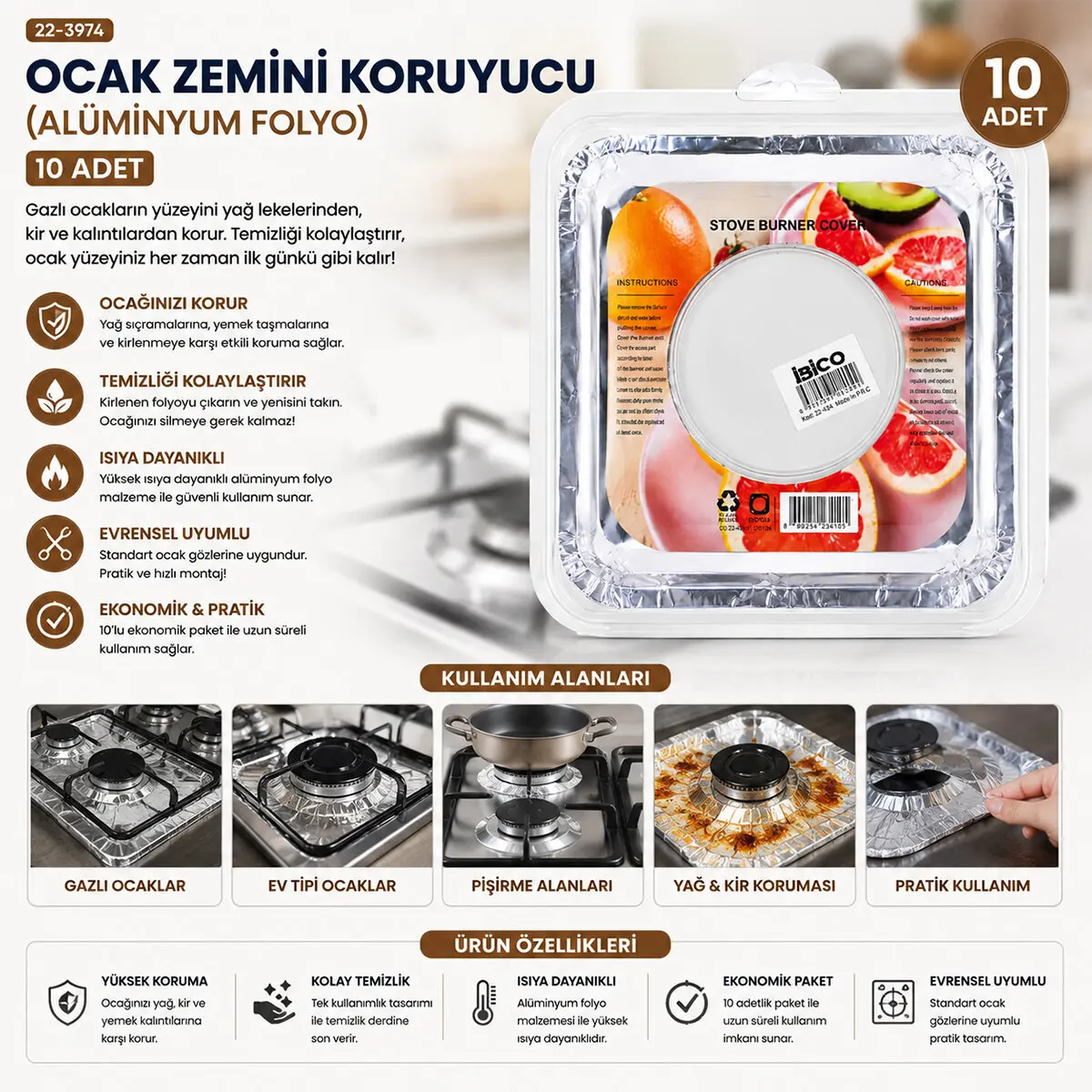 10PCS 20.5CM OCAK ZEMİNİ KORUYUCU ALÜMİNYUM FOLYO (4745)
