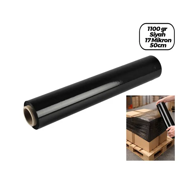 6 ADET BRÜT:1100GR = NET STREÇ :600GR SİYAH KOLİ - PALET STREÇ FİLM 17 MİKRON 50CM (4745)