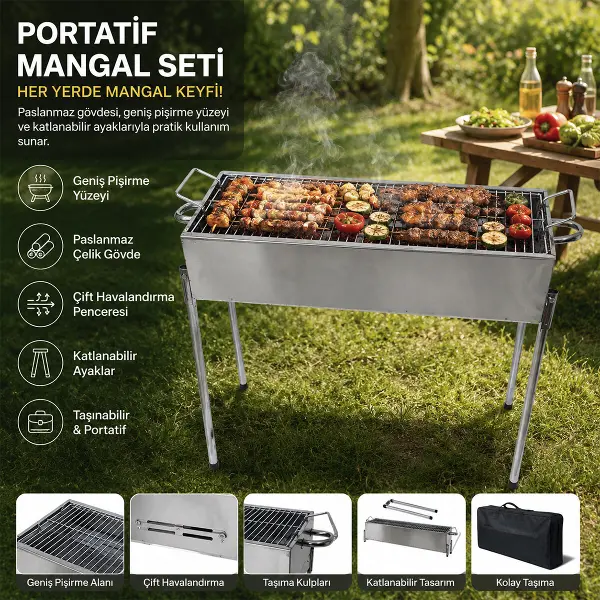 PASLANMAZ MANGAL PORTATİF AYAKLI - STANDLI 70CM (4745)