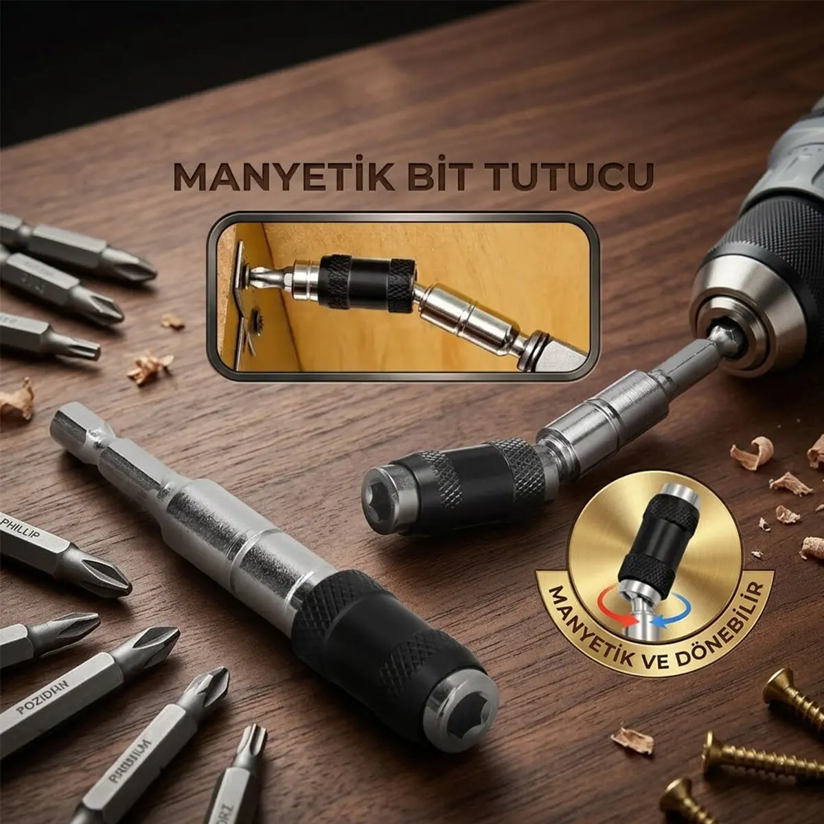 MAFSALLI MANYETİK BİTS TUTUCU 1/4 DÖNER BAŞLIK = 0-20° (4745)-2