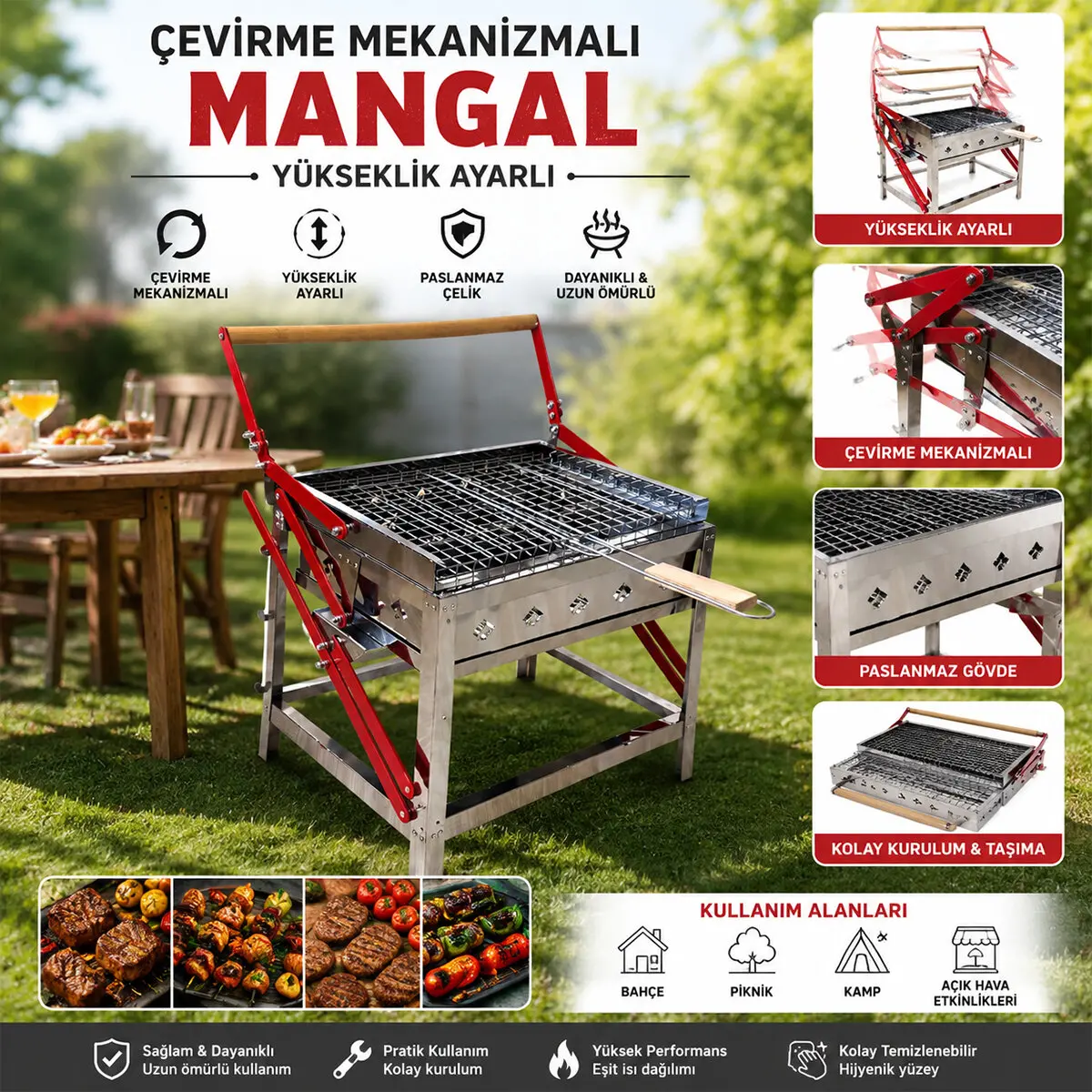 DÖNDÜRMELİ - ÇEVİRMELİ PASLANMAZ MEKANİZMALI MANGAL (4745)