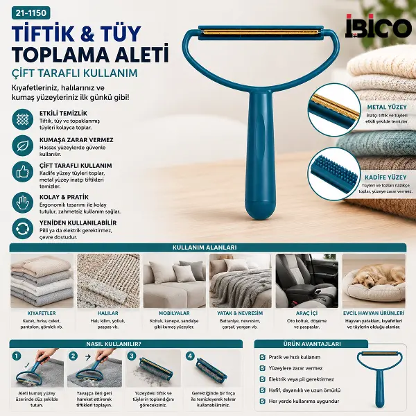 2İN1 BAŞLI PLASTİK SAPLI METAL TİFTİK TÜY TOPLAMA PLS.KAŞIYICI APARAT PET SHOP (4745)
