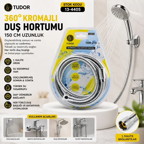 360° - METAL DUŞ HORTUMU 150CM VAKUMLU AMBALAJ (4745)
