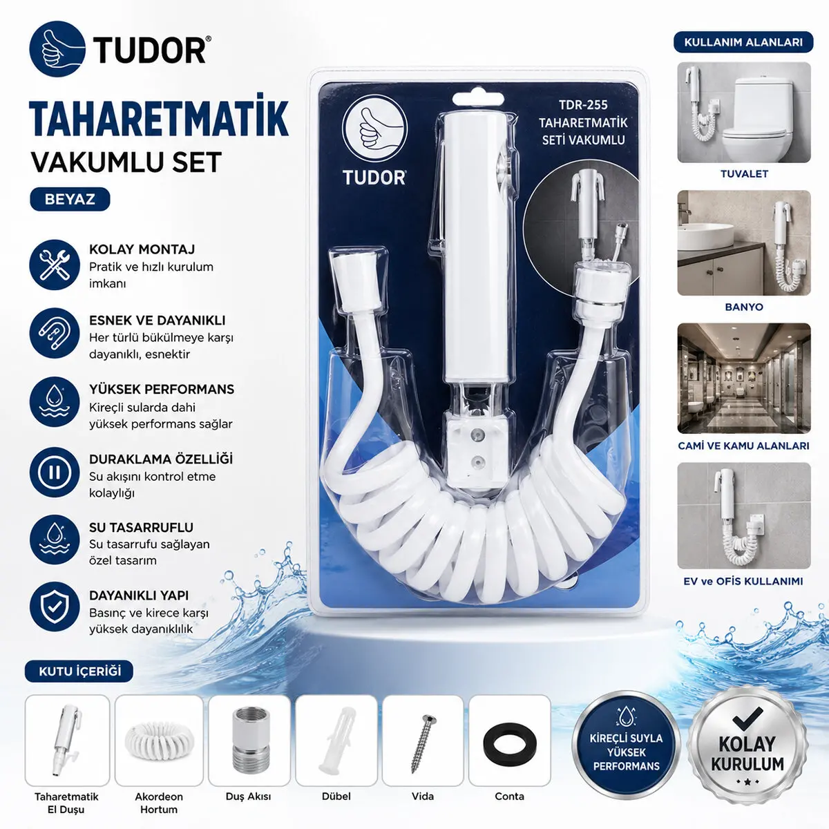 BEYAZ TAHARATMATİK SETİ TAHARATMETİK EL DUŞU- HORTUM - MAFSAL VAKUMLU SET (4745)