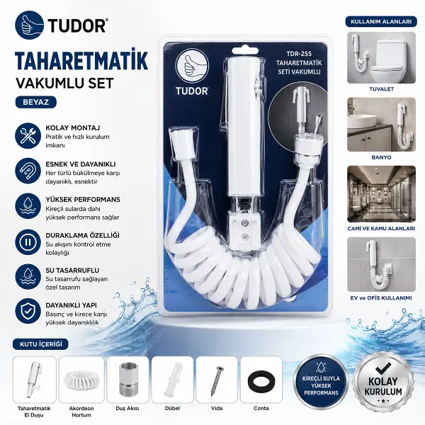 BEYAZ TAHARATMATİK SETİ TAHARATMETİK EL DUŞU- HORTUM - MAFSAL VAKUMLU SET (4745)