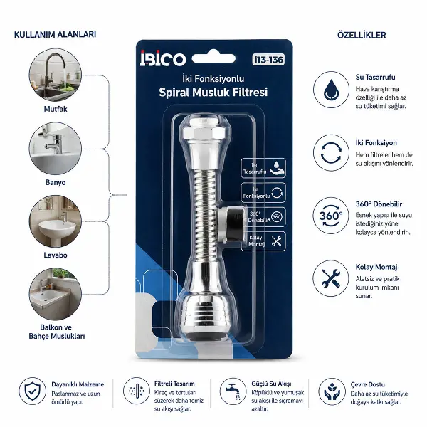 12 ADET MUSLUK UCU FİLTRESİ 2 FONKSİYONLU SPİRALLİ YAYLI - 360° DERECE DÖNEBİLEN BAŞLIK 16-19MM CAŞLIK ÇAPI (4745)