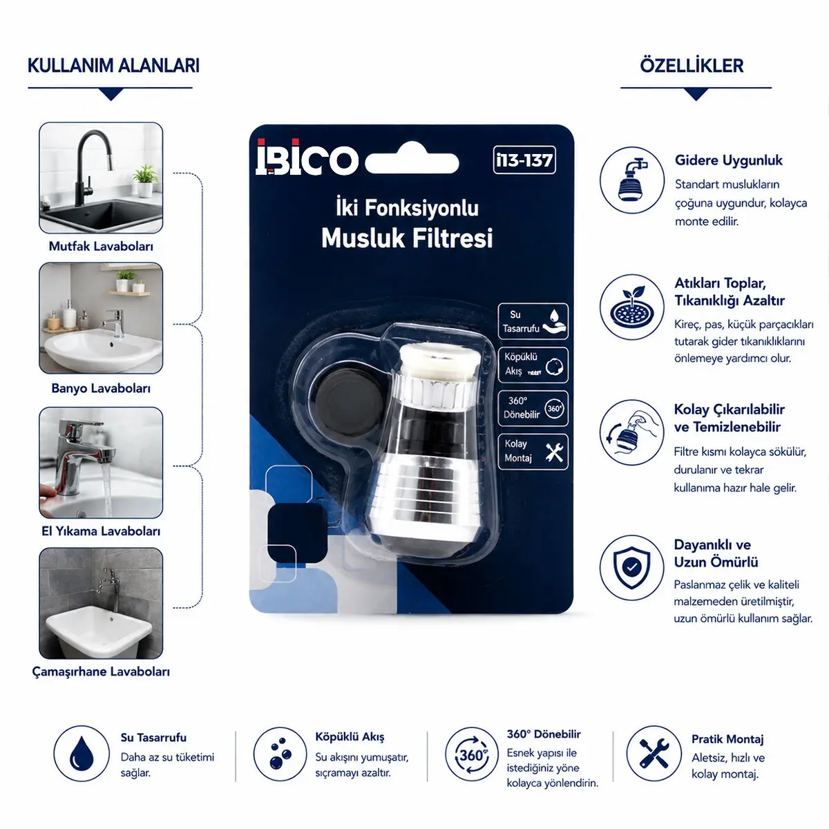 12 ADET MUSLUK UCU FİLTRESİ 2 FONKSİYONLU 360° DERECE DÖNEBİLEN BAŞLIK 16-19MM CAŞLIK ÇAPI (4745)