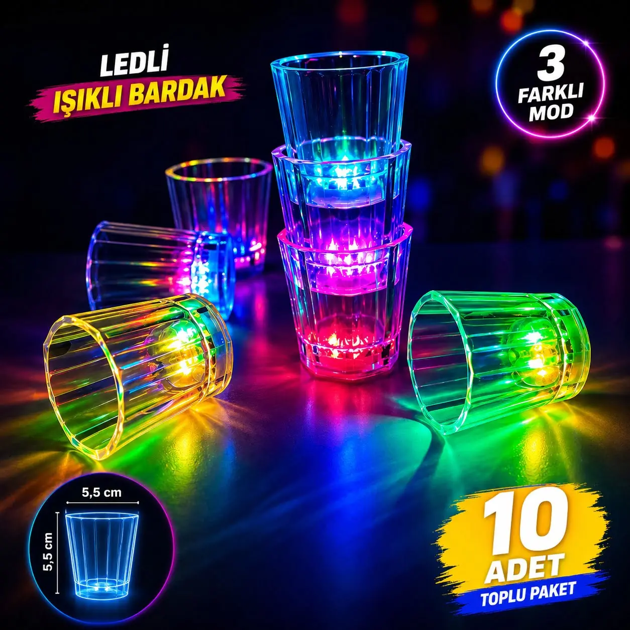 10'lu LED Işıklı Parti Bardağı Seti (4745)
