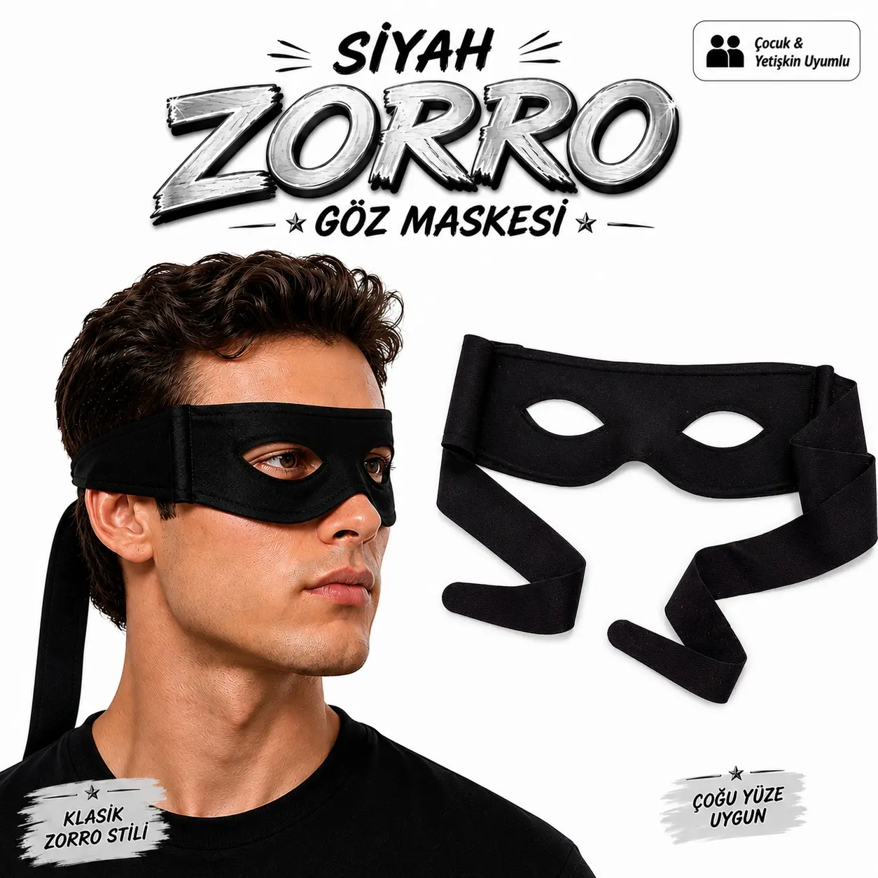 Siyah Zorro Göz Maskesi – Bağlamalı Parti ve Kostüm Aksesuarı (4745)