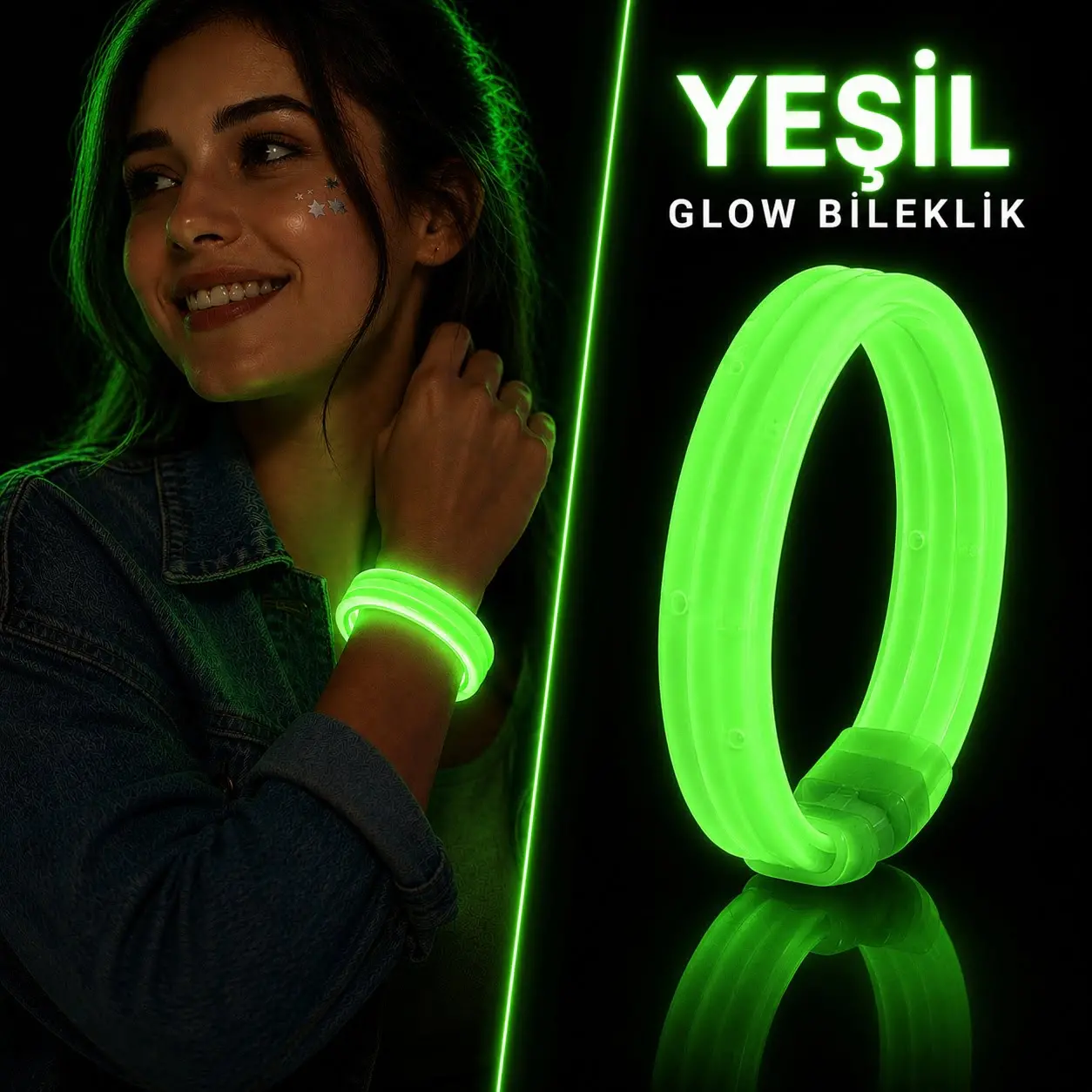 Yeşil Kalın Glow Bileklik – Kırılarak Yanan Parti ve Festival Bilekliği (4745)