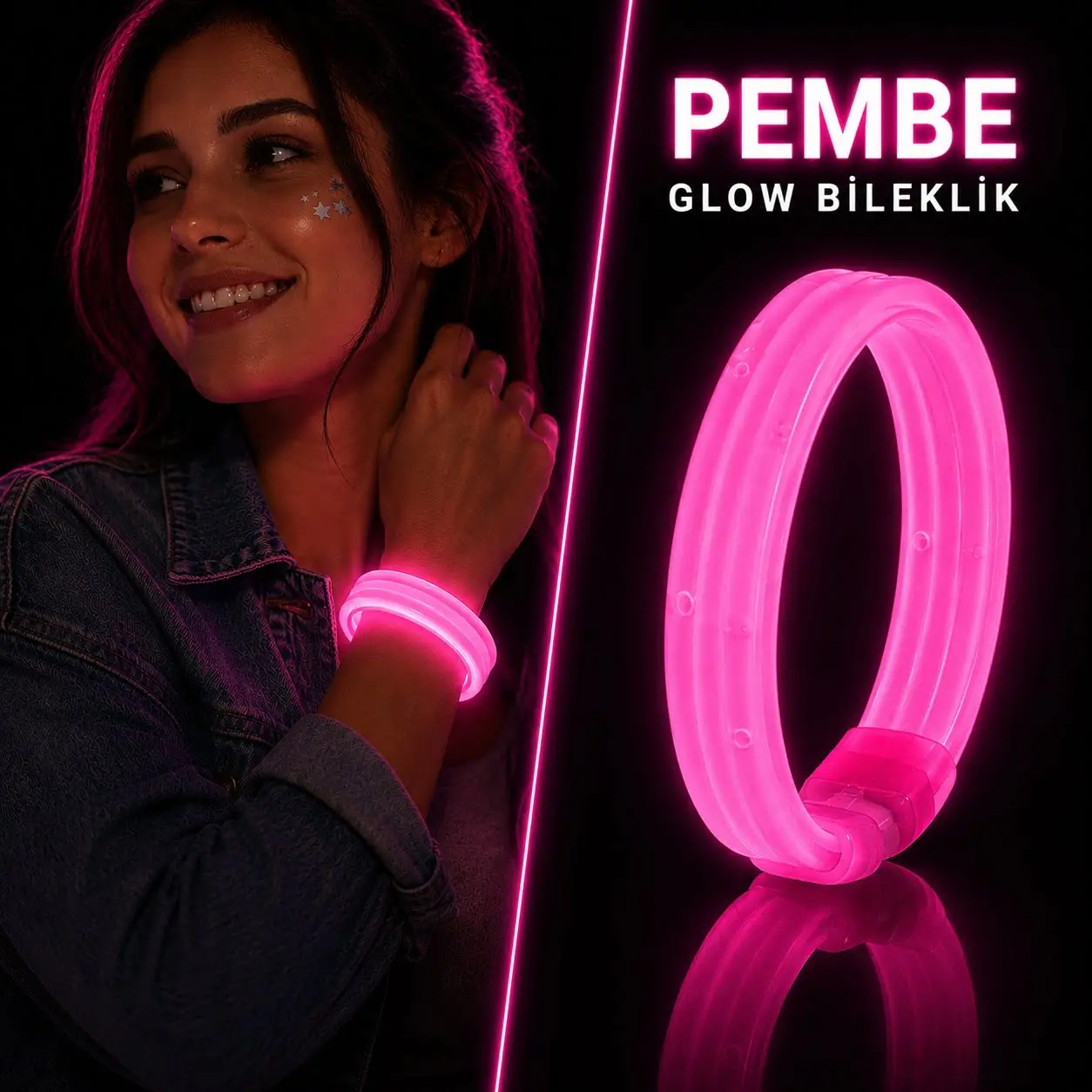 Pembe Kalın Glow Bileklik – Kırılarak Yanan Parti ve Festival Bilekliği (4745)