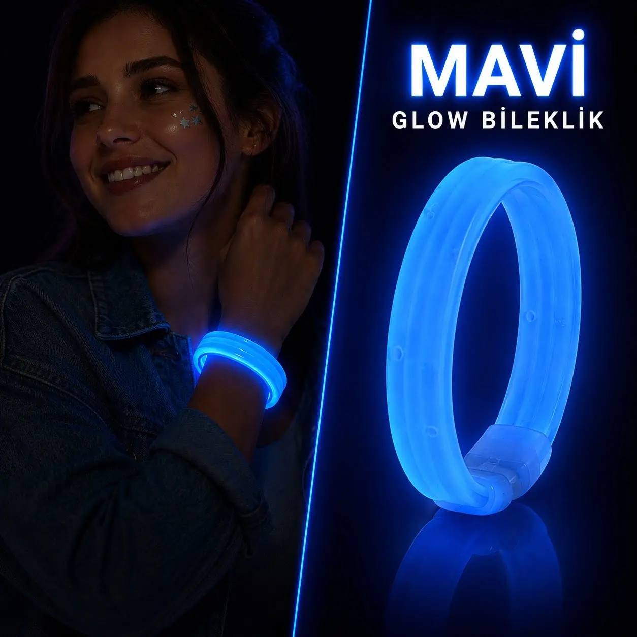 Mavi Kalın Glow Bileklik – Kırılarak Yanan Parti ve Festival Bilekliği (4745)