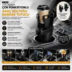 ARAÇ İÇİ ÇOK FONKSİYONLU BARDAK TUTUCU - 2 BÖLMELİ 360° DÖNEBİLEN - GENİŞLEYEBİLİR ÜST HAZNE - STAND CWS-003 (4745)-2
