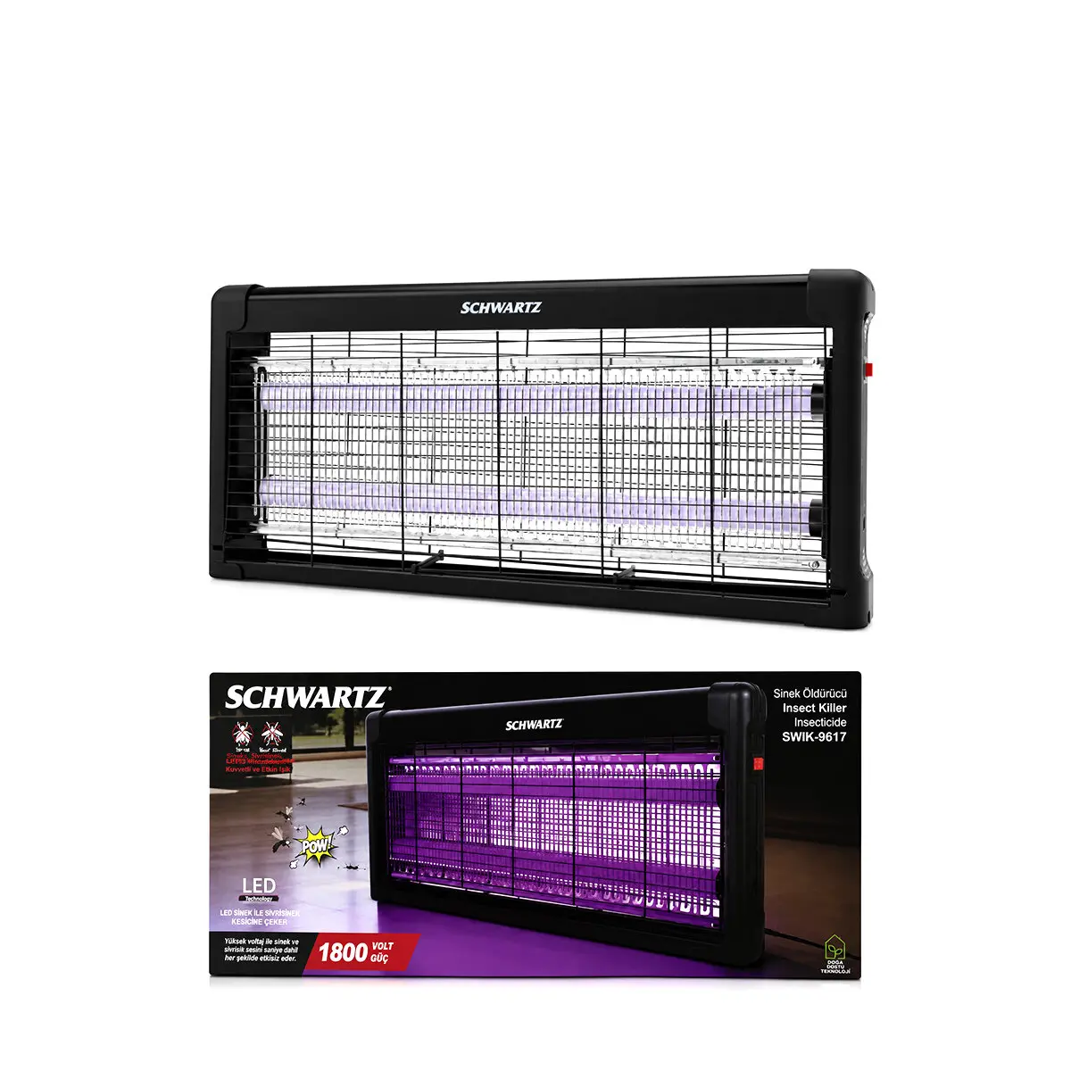 SİNEK ÖLDÜRÜCÜ CIZ CİHAZI MAKİNE 2PCS LED FLORESAN 100M2 ETKİLİ 1800V 54X23.5CM SWIK-9617 (4745)