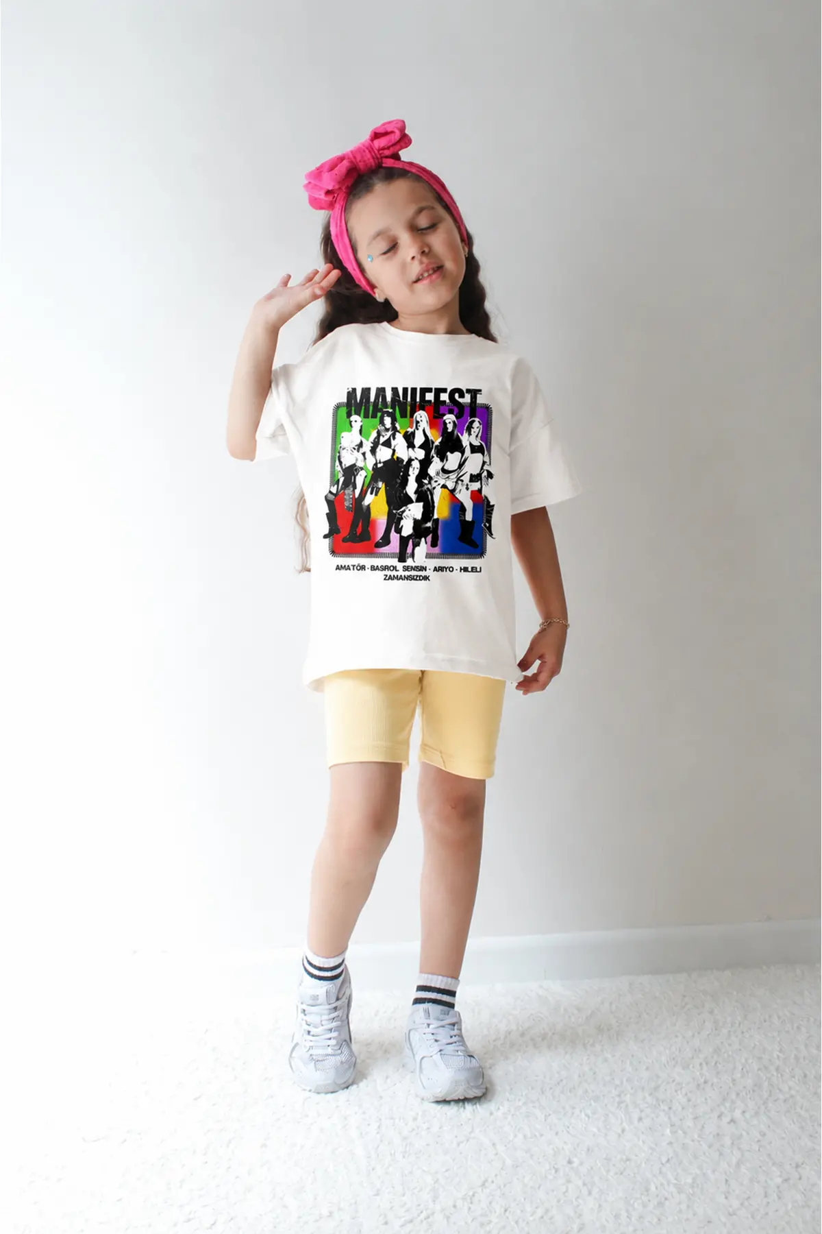 Kız Çocuk Oversize Kalıp Belya Kids Manifest Özel Tasarım 3 Taytlı Alt Üst Takım
