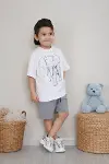 Erkek Çocuk Oversize Tişört Alt 2 İplik Şort Premium Kalite Belya Kids Fil Tasarım Alt Üst Takım-1