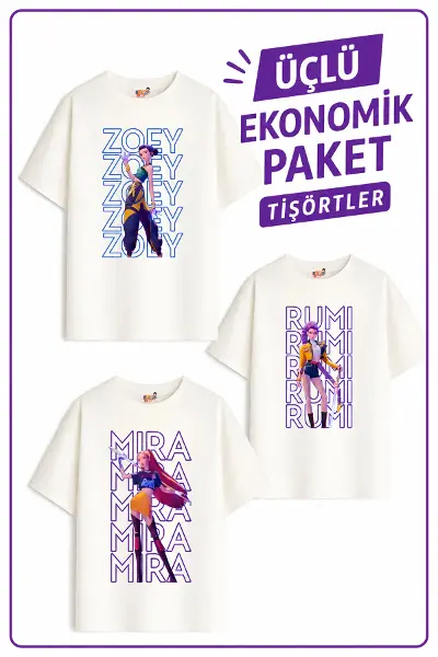 Kız Çocuk 10 Huntrıx Tasarım 3 lü Ekonomik Paket T-shirtler