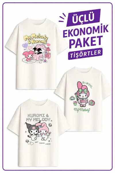 Kız Çocuk 9 Kuro Melo Tasarım 3 lü Ekonomik Paket T-shirtler