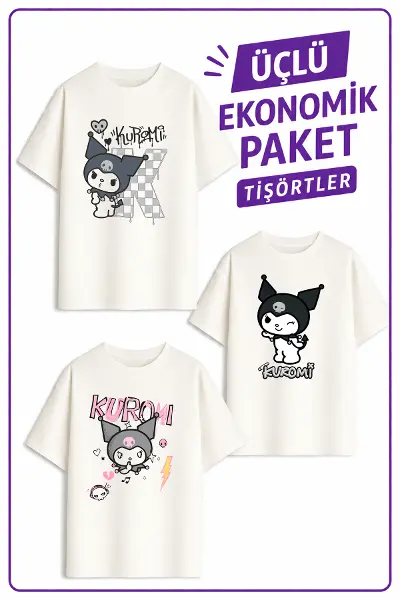Kız Çocuk 8 Kuro Tasarım 3 lü Ekonomik Paket T-shirtler