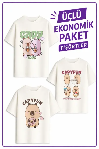 Kız Çocuk 1 Cap Bara Tasarım 3 lü Ekonomik Paket T-shirtler