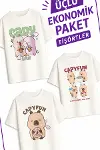 Kız Çocuk 1 Cap Bara Tasarım 3 lü Ekonomik Paket T-shirtler-2