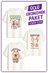 Kız Çocuk 1 Cap Bara Tasarım 3 lü Ekonomik Paket T-shirtler-1