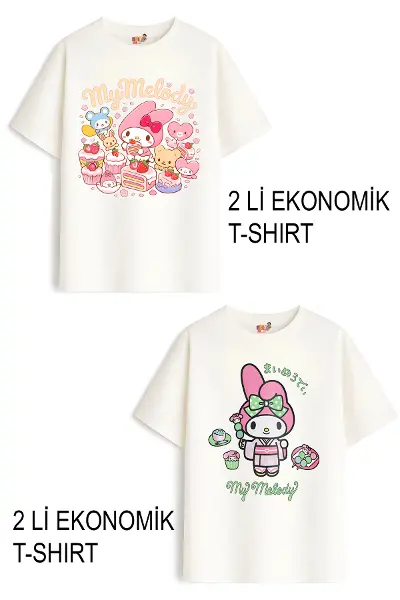 Kız Çocuk 6 Melo Tasarım 2 li Ekonomik Paket T-shirtler