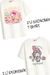 Kız Çocuk 6 Melo Tasarım 2 li Ekonomik Paket T-shirtler-2