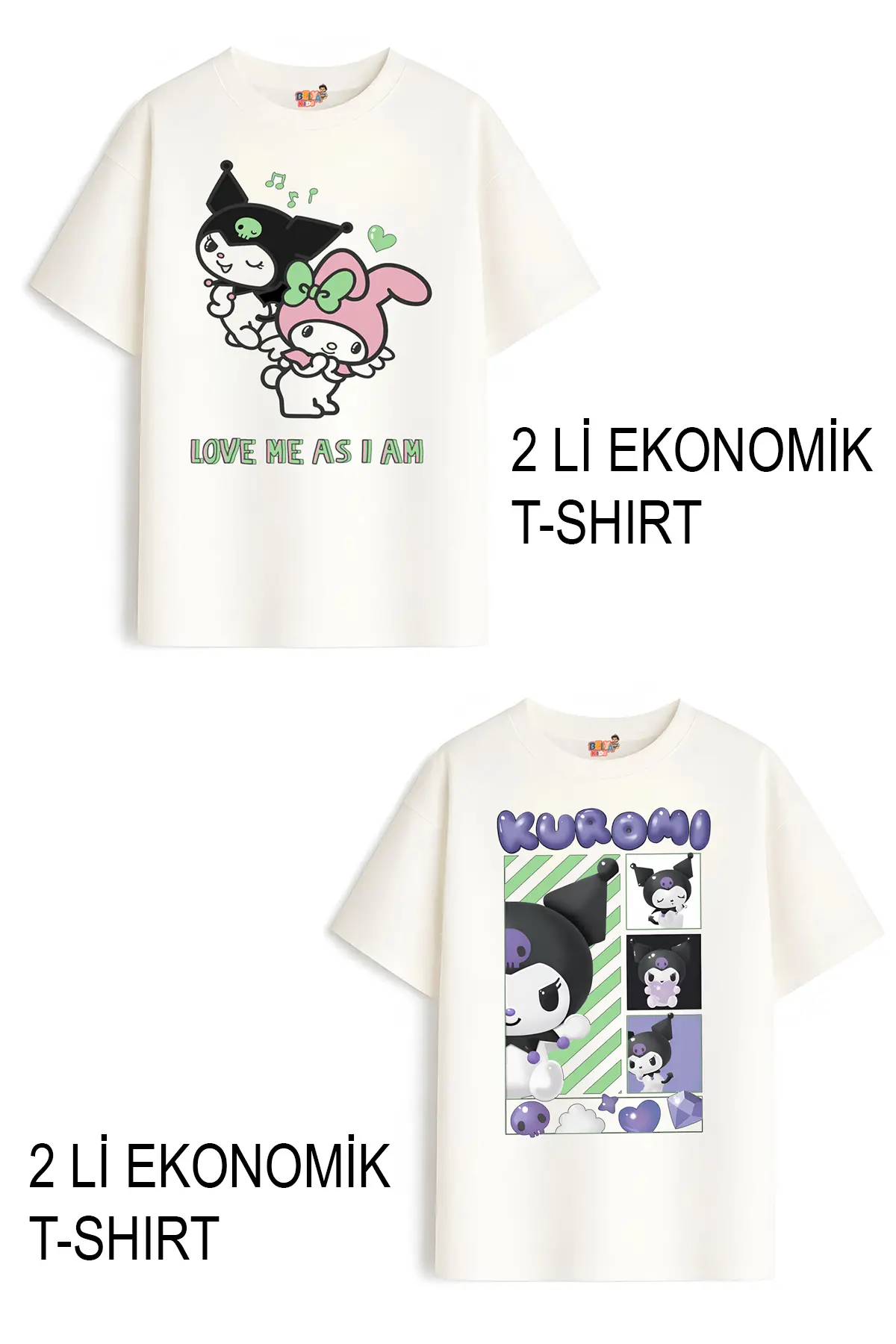 Kız Çocuk 5 Kuromi Melo Tasarım 2 li Ekonomik Paket T-shirtler