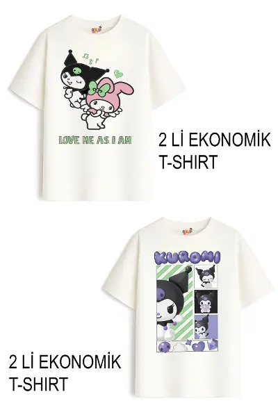 Kız Çocuk 5 Kuromi Melo Tasarım 2 li Ekonomik Paket T-shirtler