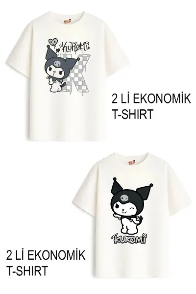 Kız Çocuk 4 Kuromi Tasarım 2 li Ekonomik Paket T-shirtler