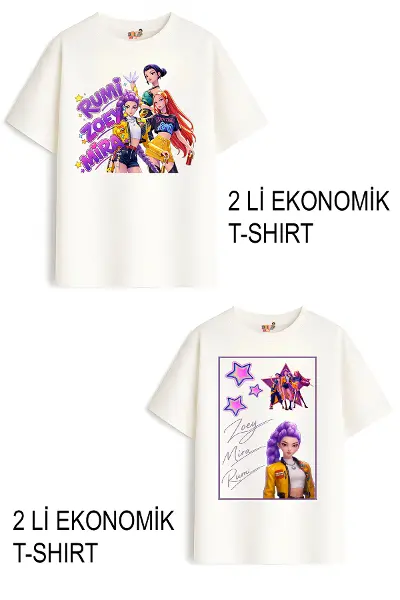 Kız Çocuk 1 Hunters Huntrix Tasarım 2 li Ekonomik Paket T-shirtler