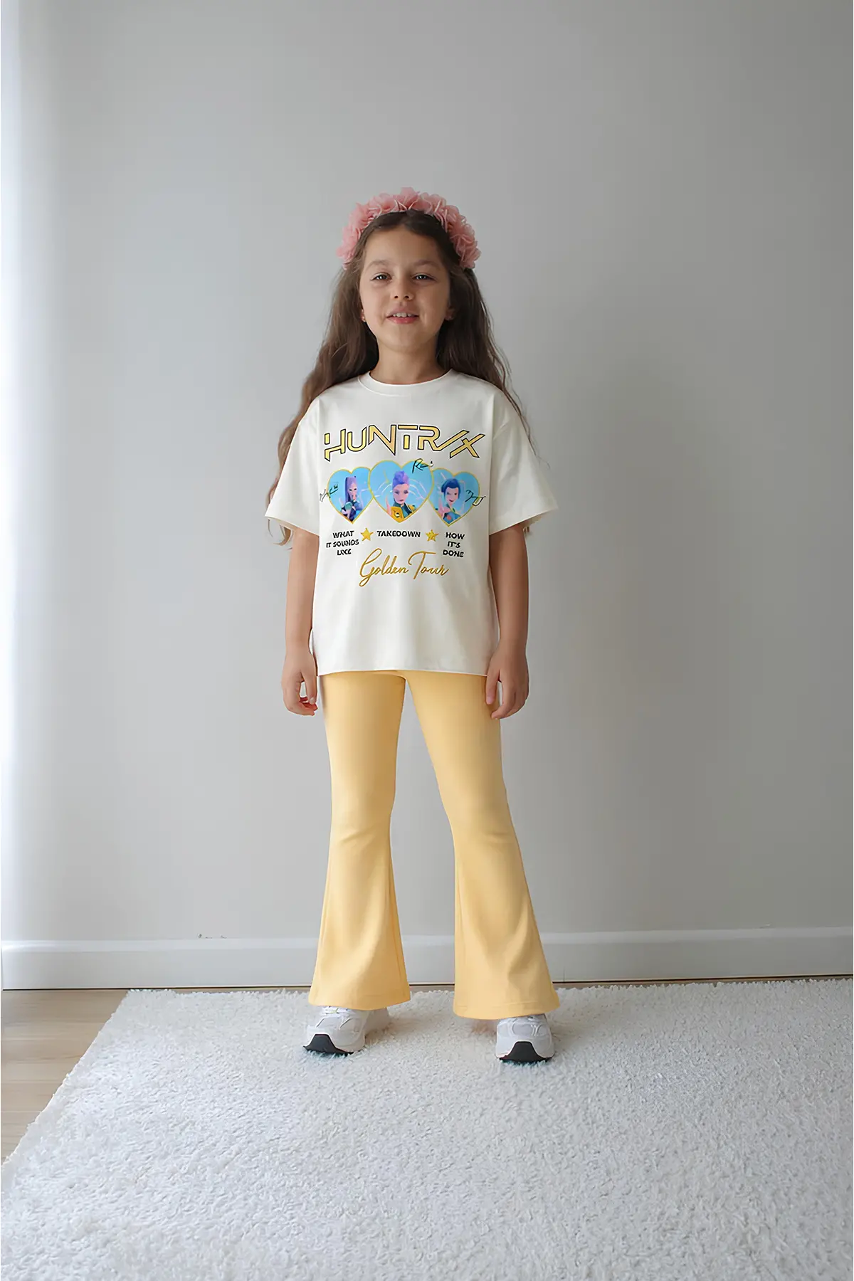 Kız Çocuk Tam Kalıp Üst Oversize Altı Taytlı Golden Tasarım48 Alt Üst Takım