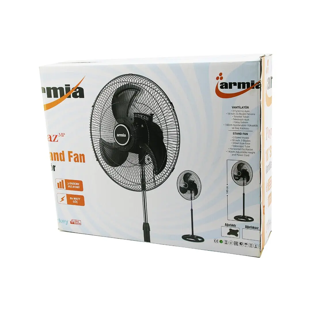 18 İNÇ SANAYİ VANTİLATÖR  3 METAL KANAT: ÇAP:56CM - Y: 140CM - 3 KADEME HIZ   80W (4745)