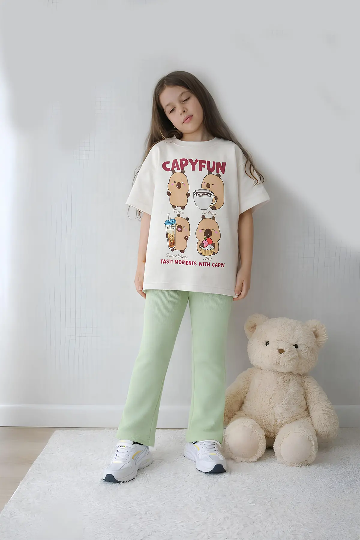 Kız Çocuk Tam Kalıp Üst Oversize Altı Taytlı Cb Tasarım28 Alt Üst Takım