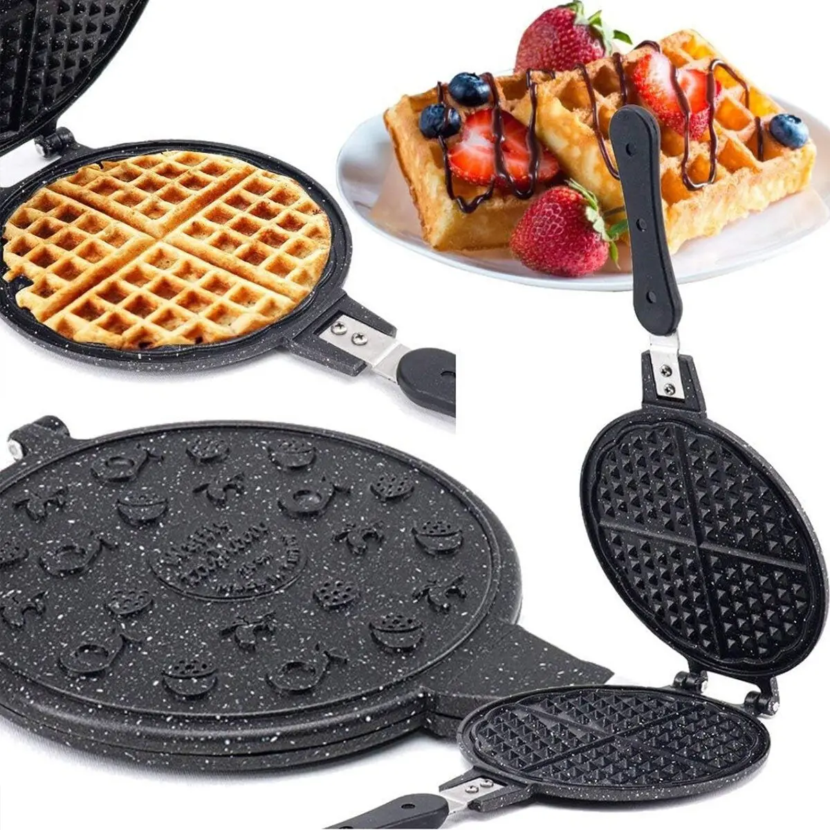 20CM GRANİT DÖKÜM WAFFLE TAVA BAKALİT SAP (4745)-2 20CM GRANİT DÖKÜM WAFFLE TAVA BAKALİT SAP (4745)-2