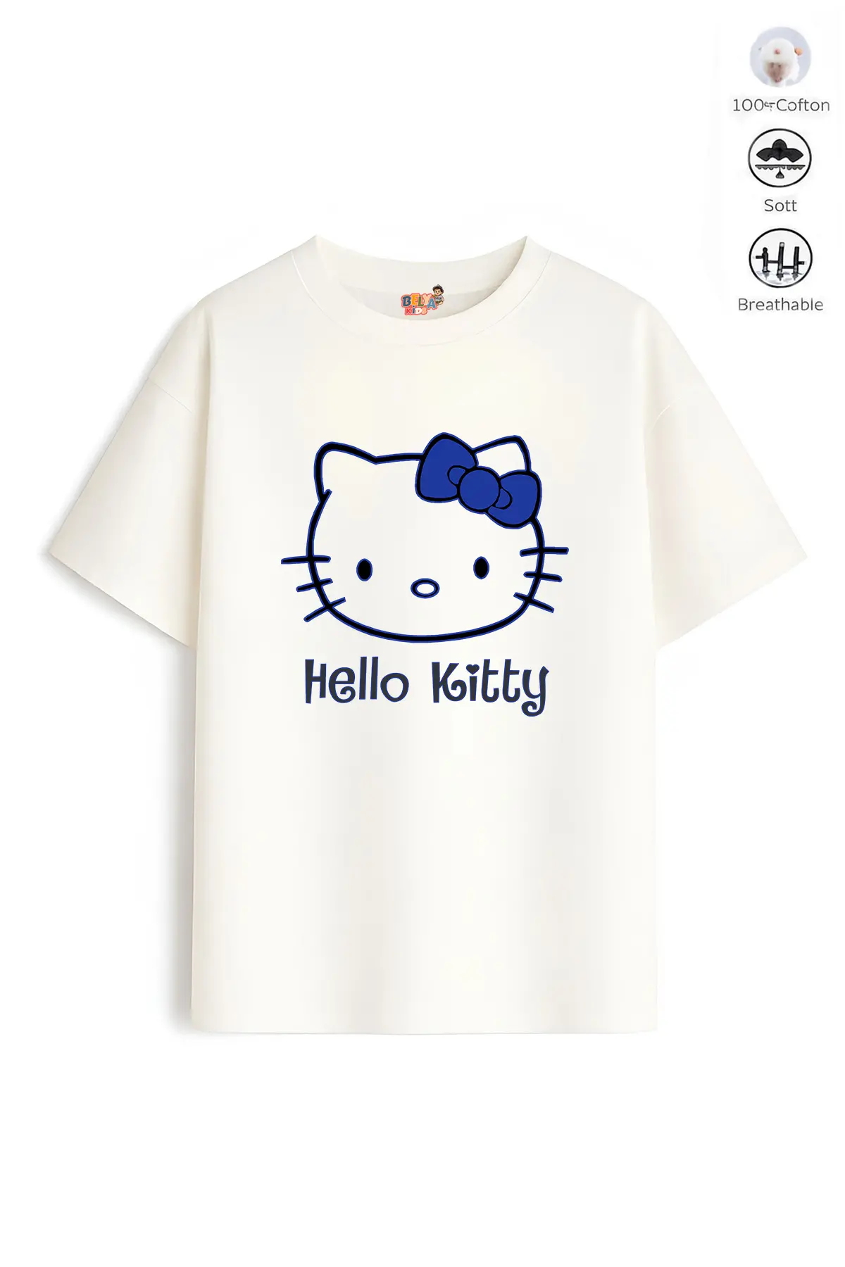 Kız Çocuk Tam Kalıp Hello Tasarım 46 Oversize Tişört