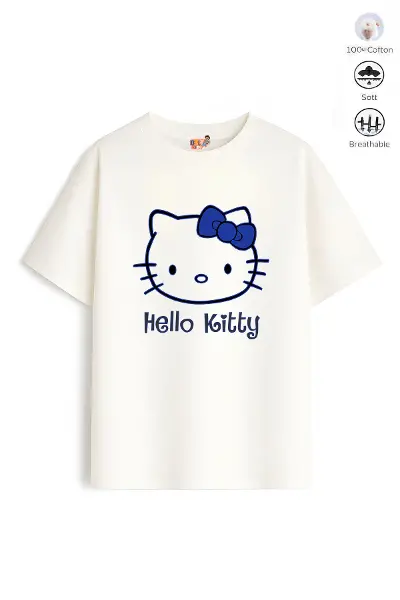 Kız Çocuk Tam Kalıp Hello Tasarım 46 Oversize Tişört