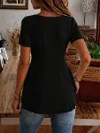 Kadın Kısa Kollu Yuvarlak Yakalı Düğmeli önden Asimetrik Kesim Detaylı Viskon Bluz-3